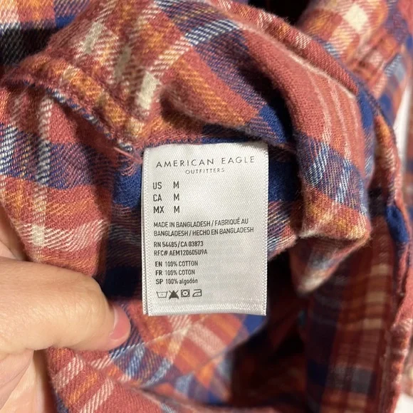 American Eagle Men’s Super Soft Rust Beach Flannel Long Sleeve Shirt Size Medium - Picture 9 of 11